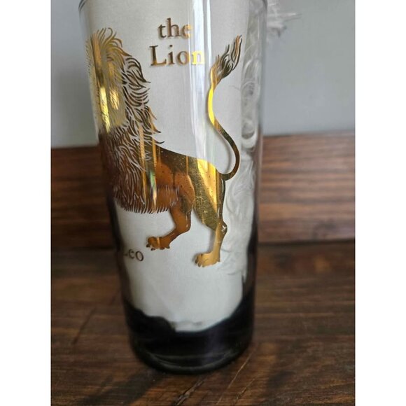 Vintage Leo Zodiac Glass Mid Century 60s/70s Smoked Glass Gold Trim - Picture 5 of 11